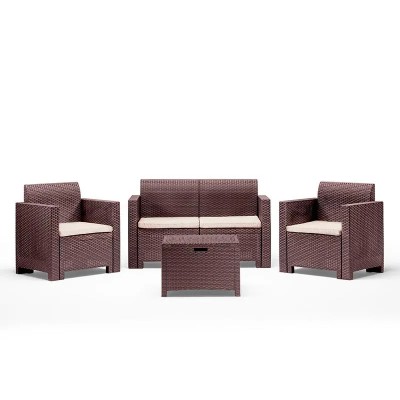 SET DE JARDIN 1 SOFA + 2 SILLONES + MESA SERIE NEBRASKA 2 BROWN BICA