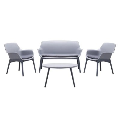 SET SALON SOFA 2 SILLAS Y MESA SERIE LUXOR GRIS GRAPHITE BICA