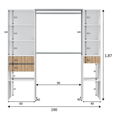 VESTIDOR - ARMARIO CON ESTANTERÍA 190X187X40CM BLANCO/NATURE ETHNA MOMI