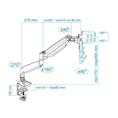 SOPORTE DE MESA TV MONITOR TOOQ GIRATORIO INCLINABLE 13-32 1 BRAZO SILVER