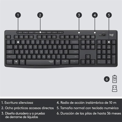 KIT TECLADO Y RATON WIRELESS SILENT TOUCH MK295 LOGITECH GRIS