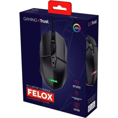 RATON TRUST GAMING GXT 109 FELOX RGB USB 6400DPI 6 BOTONES BLACK