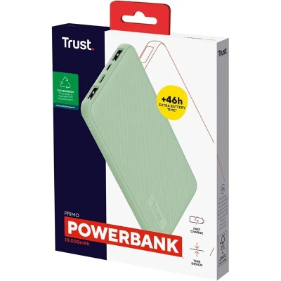 POWERBANK TRUST PRIMO SLIM 10000MAH X2 USB-A + USB-C + MICRO-USB ECO GREEN