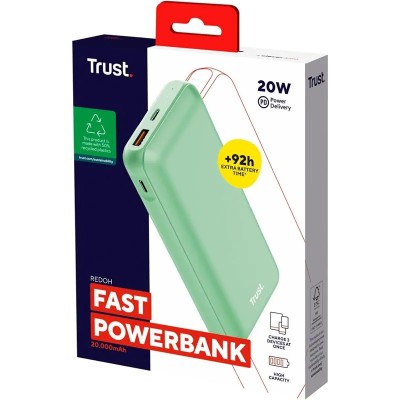 POWERBANK TRUST REDOH 20000MAH USB-A + X2 USB-C GREEN