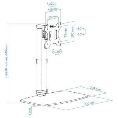 SOPORTE DE MESA TV MONITOR TOOQ REG.ALTURA GIR. INCL. 17-27 WHITE