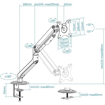 SOPORTE DE MESA TV MONITOR TOOQ ERGONOMICO ASISTIDO 17-32 BLACK/SILVER