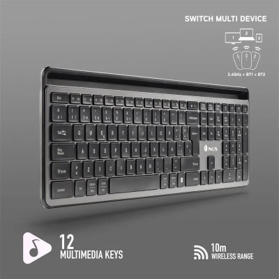 TECLADO + RATON NGS ECLIPSE SLIM SILENT WIRELESS BT MULTI RECARGABLE GREY