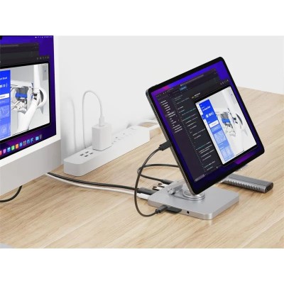 SOPORTE + DOCK USB-C CONCEPTRONIC HDMI USB-C PD 100W USB MICROSD SILVER