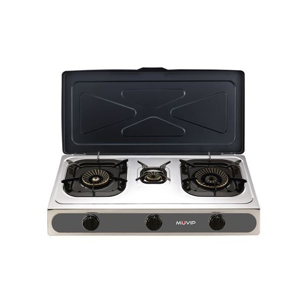 REACONDICIONADA COCINA GAS INOX 3 FUEGOS SERIE STRONG + TAPA MUVIP