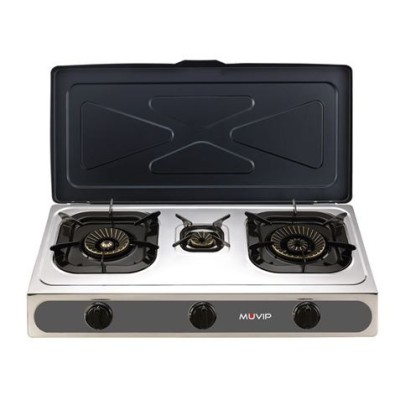 REACONDICIONADA COCINA GAS INOX 3 FUEGOS SERIE STRONG + TAPA MUVIP