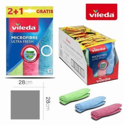 PACK 3 BAYETAS MICROFIBRAS 28X28 COLORES VILEDA