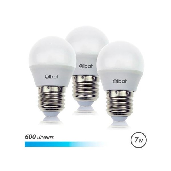 PACK 3 BOMBILLAS LED G45 | 7W | 600LM | E27 | LUZ FRIA | ELBAT