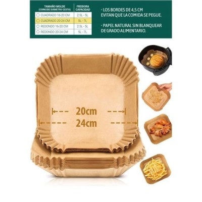 PACK 20 BASES PAPEL PARA AIRFRYER 24X24CM ALGON