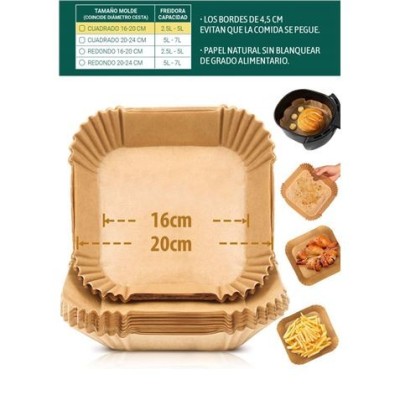 PACK 20 BASES PAPEL PARA AIRFRYER 20X20CM ALGON