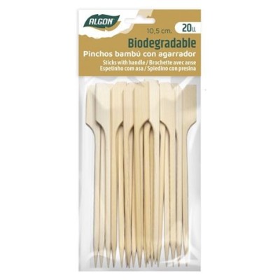 PACK 20 PINCHOS BAMBU CON AGARRADOR 10.5CM