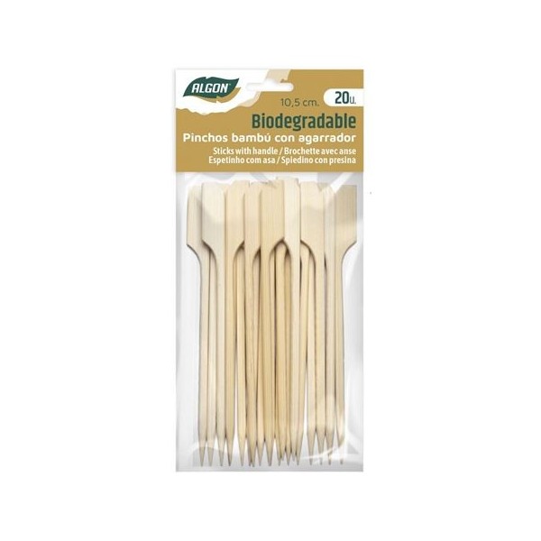 PACK 20 PINCHOS BAMBU CON AGARRADOR 10.5CM