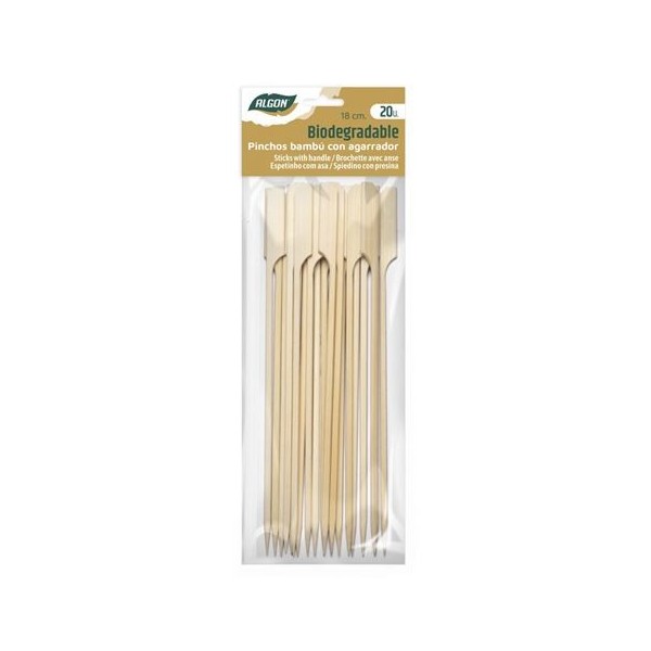 PACK 20 PINCHOS BAMBU CON AGARRADOR 18CM ALGON