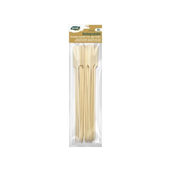 PACK 20 PINCHOS BAMBU CON AGARRADOR 24CM ALGON