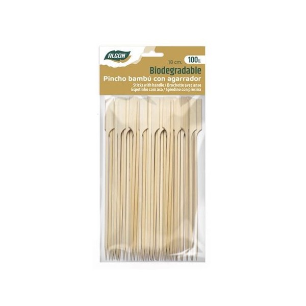 PACK 100 PINCHOS BAMBU CON AGARRADOR 18CM