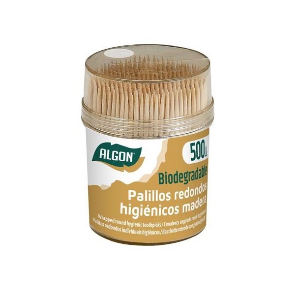 BOTE 500 PALILLOS REDONDOS BIODEGRADABLE ALGON