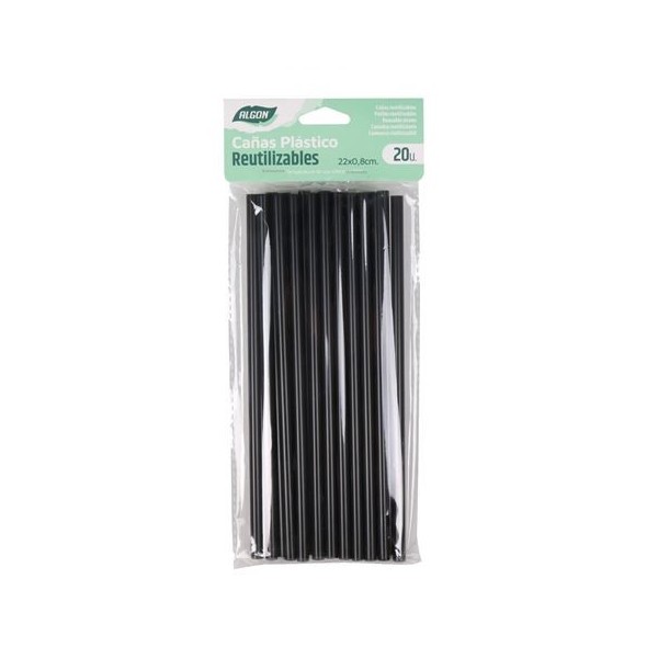 PACK 20 CAÑITAS PLASTICO REUTILIZABLE NEGRO ALGON