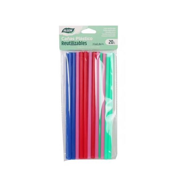 PACK 20 CAÑITAS PLASTICO REUTILIZABLE COLORES ALGON