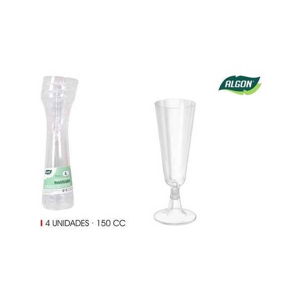 SET 4 COPAS CAVA PIE TRANSPARENTE 150CC ALGON