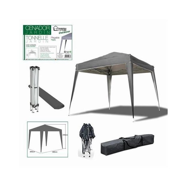 CARPA PLEGABLE 3X3 METROS GRIS ANTRACITA URBAN LIVING