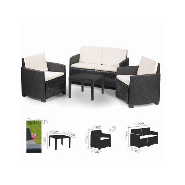 SET DE JARDIN 4 PLAZAS + MESA CENTRO ANTRACITA