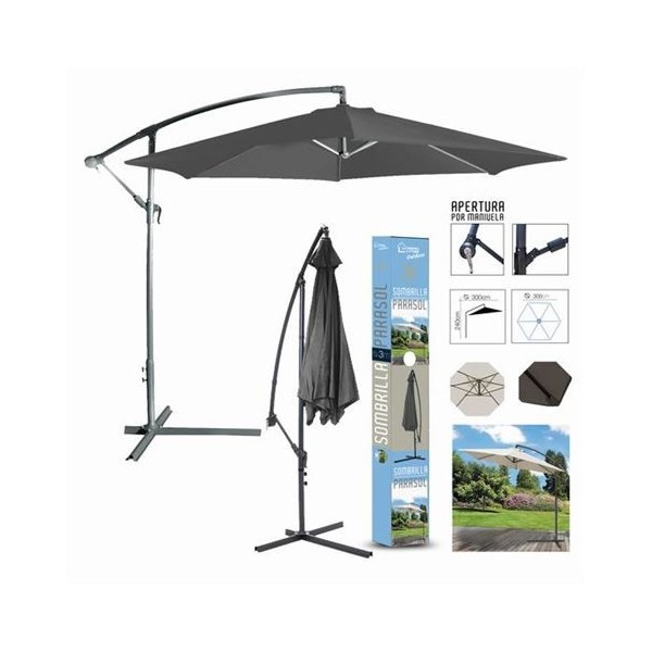 SOMBRILLA PARASOL 300CM GRIS OSCURO URBAN LIVING