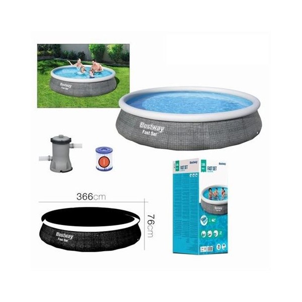 PISCINA HINCHABLE + BOMBA FILTRO 366CM DIÁMETRO X H76CM BESTWAY