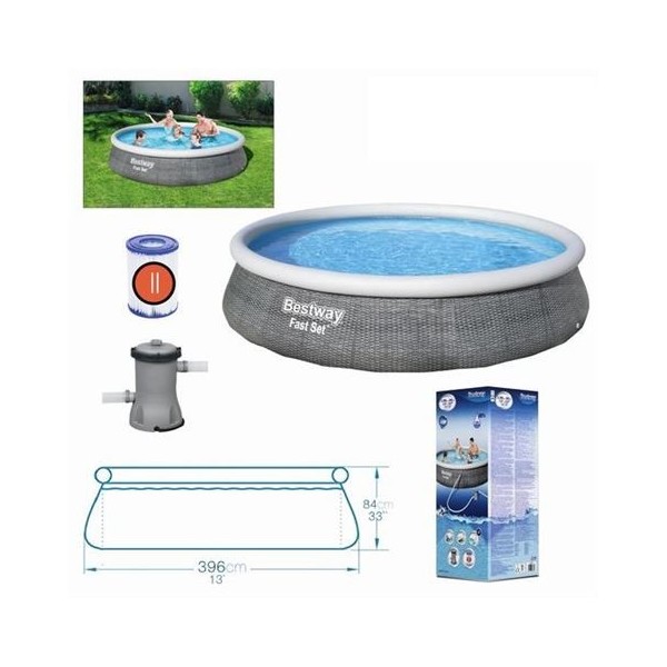 PISCINA HINCHABLE + BOMBA FILTRO 396CM DIÁMETRO X H84CM BESTWAY