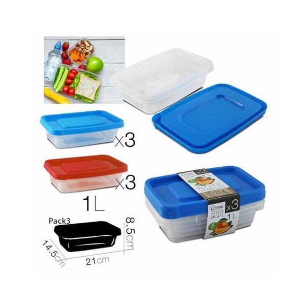 SET 3 TUPPER PLASTICO RECTANGULAR 1 LITRO URBAN LIVING