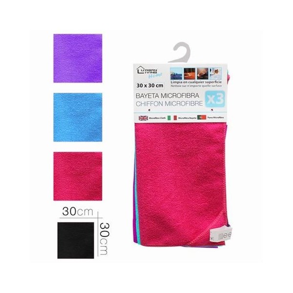 PACK 3 BAYETAS MICROFIBRAS 30X30 3 COLORES URBAN LIVING