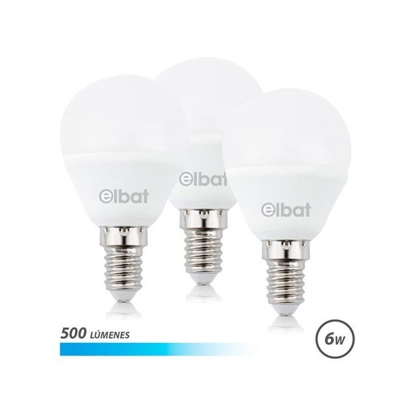 PACK 3 BOMBILLAS LED G45 | 6W | 500LM | E14 | LUZ FRIA | ELBAT