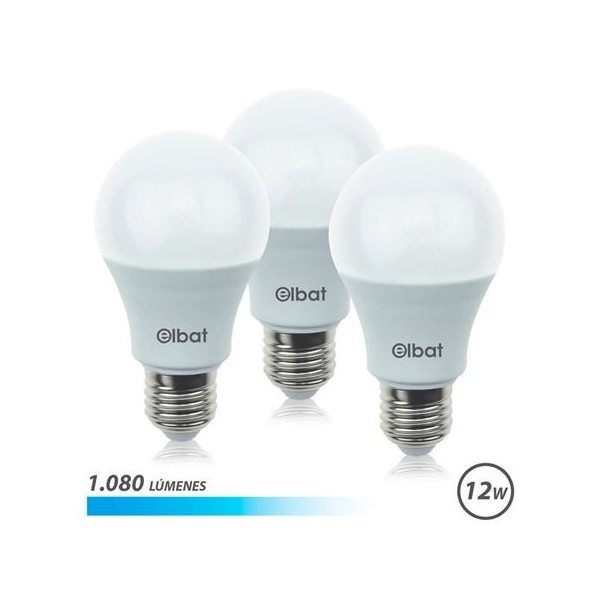 PACK 3 BOMBILLAS LED A60 | 12W | 1080LM | E27 | LUZ FRIA | ELBAT