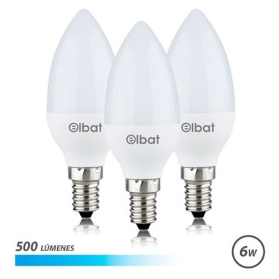 PACK 3 BOMBILLAS LED C37 | 6W | 500LM | E14 | LUZ FRIA | ELBAT