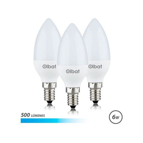 PACK 3 BOMBILLAS LED C37 | 6W | 500LM | E14 | LUZ FRIA | ELBAT