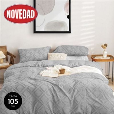 COLCHA DE CAMA ROMBOS GRIS 200X265CM RELLENO 90GR/M2 HBS