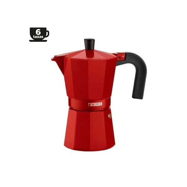 CAFETERA ITALIANA ALUMINIO 6 TAZAS VITRO ROJA MONIX