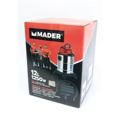 ASPIRADORA INOX POLVO-LÍQUIDOS 12 L. 1.250 W. MADER