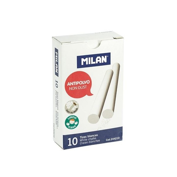 PACK 10 TIZAS BLANCAS REDONDAS ANTIPOLVO MILAN