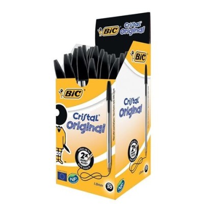 CAJA DE 50 UNIDADES BOLIGRAFO TINTA ACEITE PUNTA 1.0 MM NEGRO BIC CRISTAL