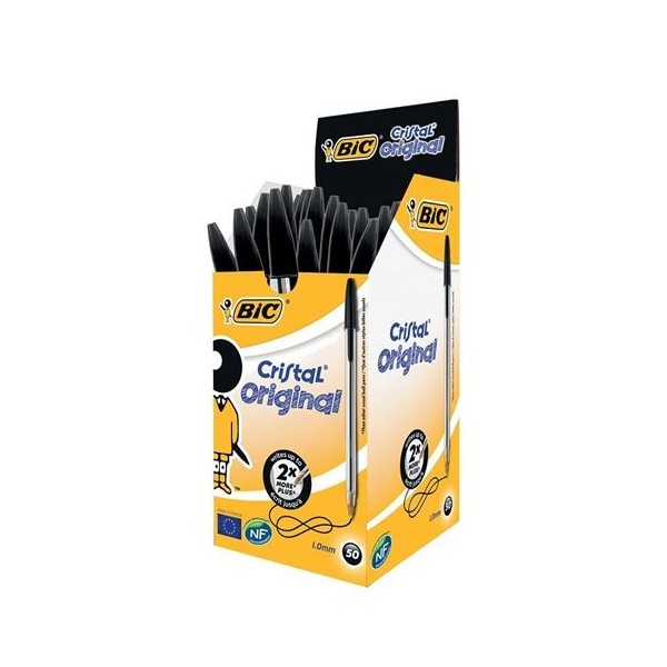 CAJA DE 50 UNIDADES BOLIGRAFO TINTA ACEITE PUNTA 1.0 MM NEGRO BIC CRISTAL