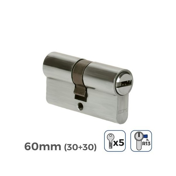 BOMBIN NIQUEL 60MM 30+30MM LEVA CORTA CON LLAVE SEGURIDAD