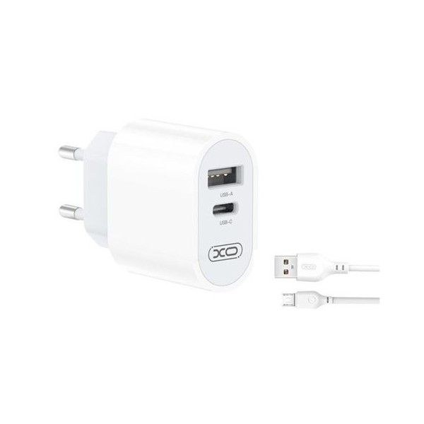 CARGADOR DE CORRIENTE L97 TIPO C + USB + CABLE MICRO USB XO