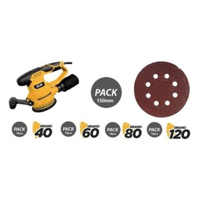 PACK LIJADORA ROTORBITAL 450W + JUEGO DE 40 LIJAS 150MM BLIM