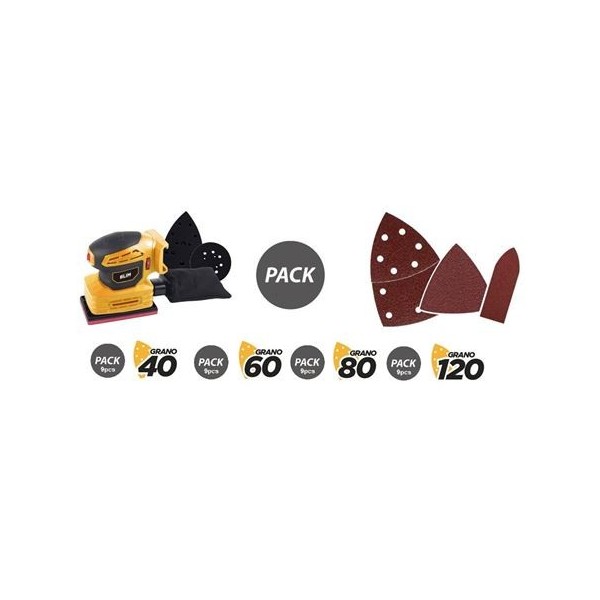 PACK MULTILIJADORA 3 PLACAS 20V 2AH + JUEGO DE 36 LIJAS BLIM