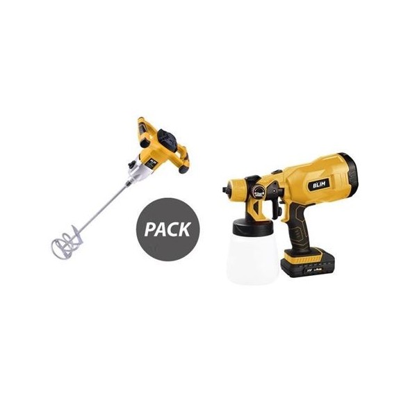 PACK MEZCLADOR ELECTRICO 1500W + PISTOLA PINTAR 20V 2AH BLIM