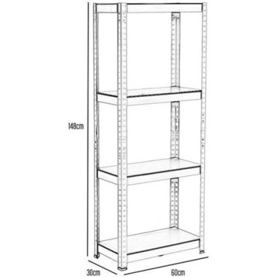 ESTANTERIA NEGRA 4 BALDAS AJUSTABLES 60KG 148X60X30CM